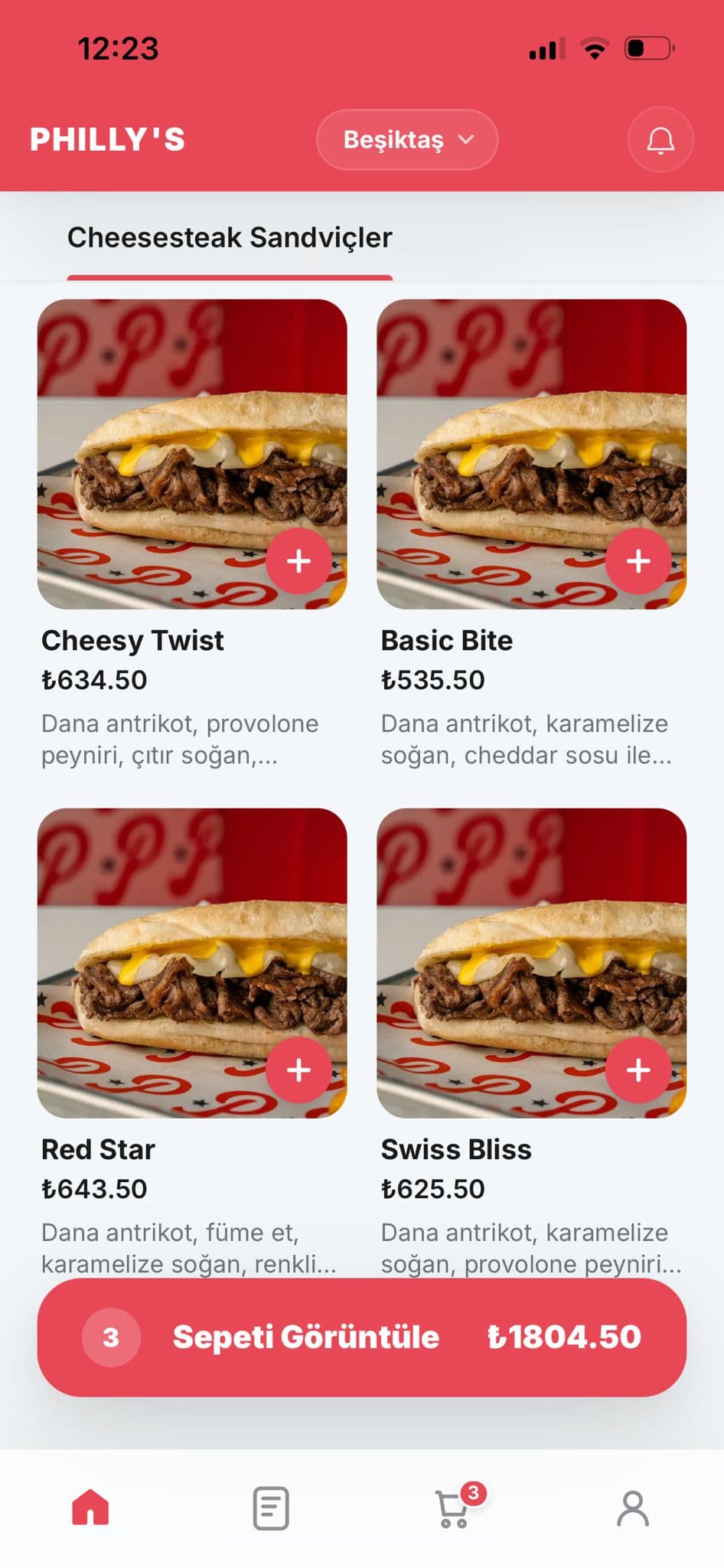 Restofy mobil sipariş arayüzü